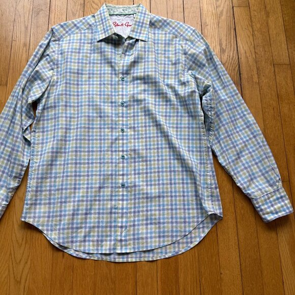 Robert Graham Size M Blue & Green Check Classic Fit Long Sleeve Button-Up Shirt - Picture 4 of 16